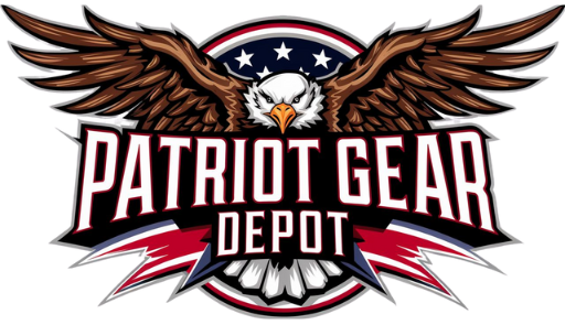 Patriot Gear Depot logo featuring a majestic eagle with outstretched wings and the American flag, symbolizing American patriotism and strength.